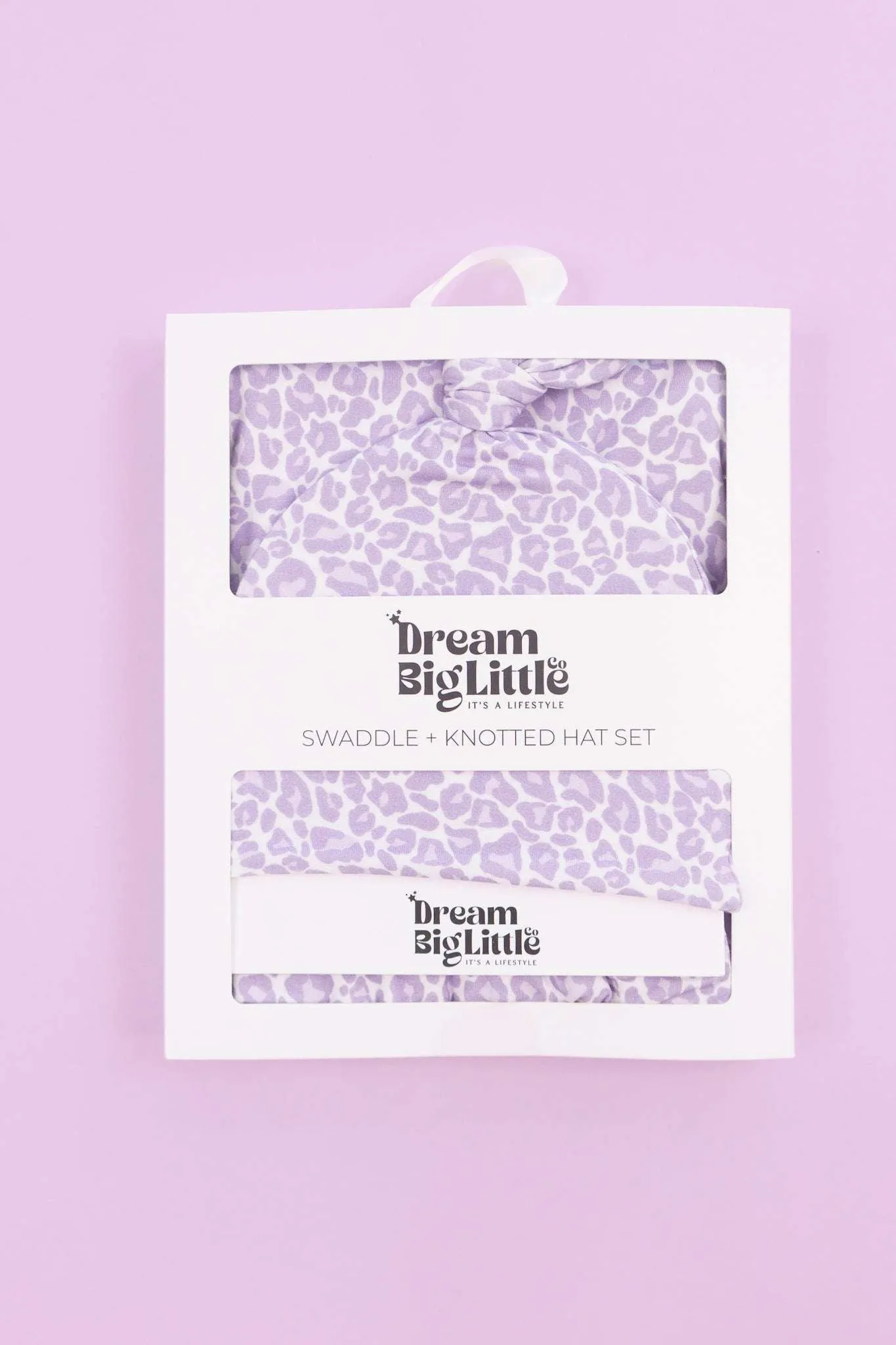 Lavender Leopard Dream Swaddle & Beanie