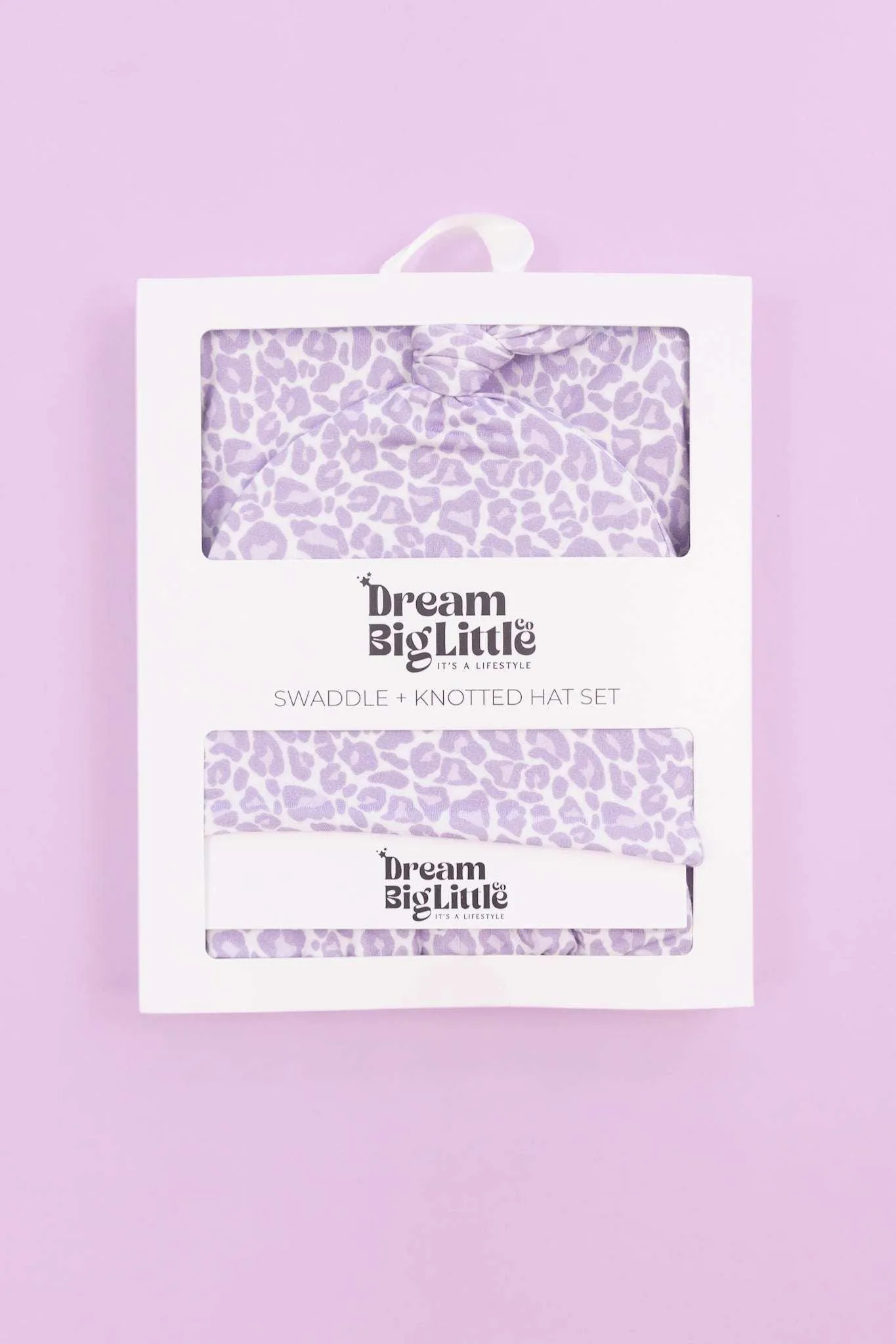 Lavender Leopard Dream Swaddle & Beanie