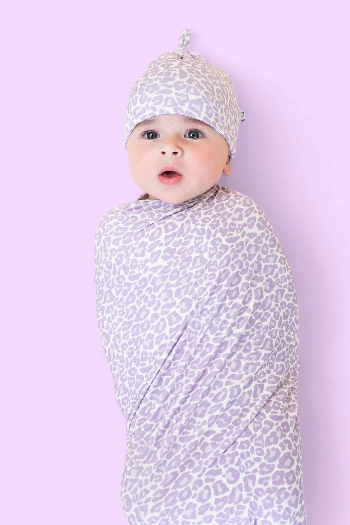 Lavender Leopard Dream Swaddle & Beanie