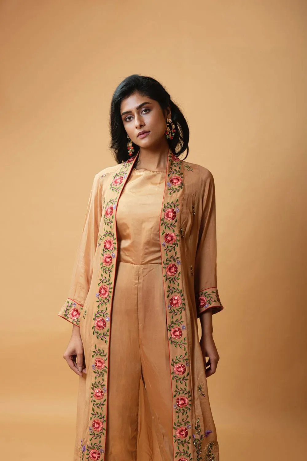 Light Bronze Coloured Jumpsuit And Jacket Set.