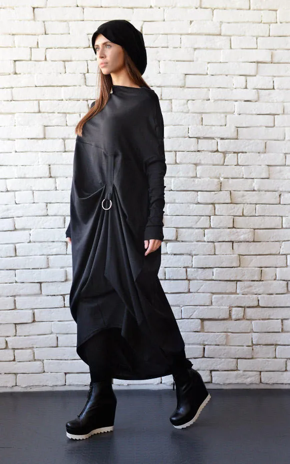 Long Sleeve Maxi Dress With Avant Garde Accent