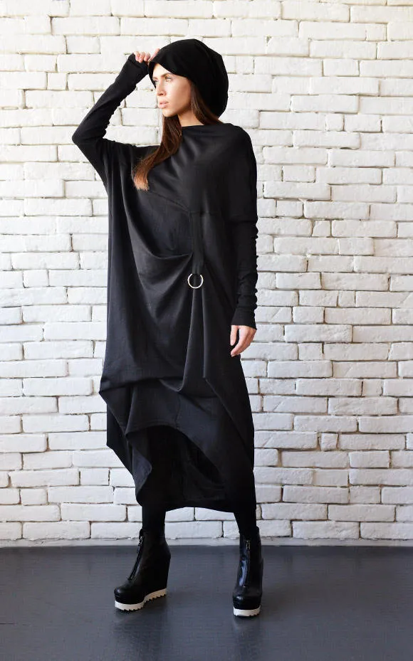 Long Sleeve Maxi Dress With Avant Garde Accent