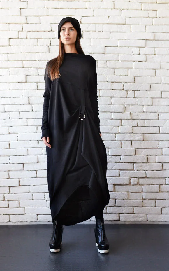 Long Sleeve Maxi Dress With Avant Garde Accent