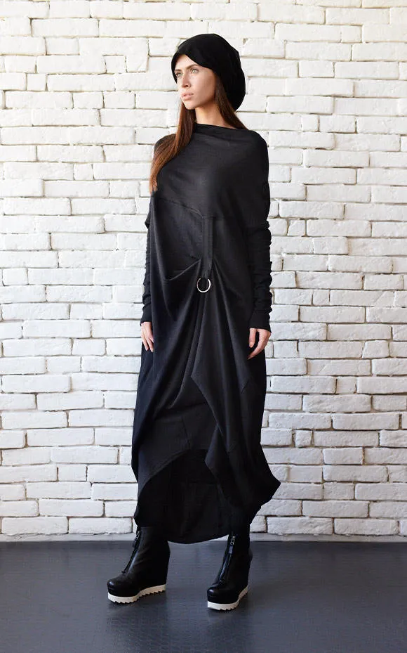 Long Sleeve Maxi Dress With Avant Garde Accent