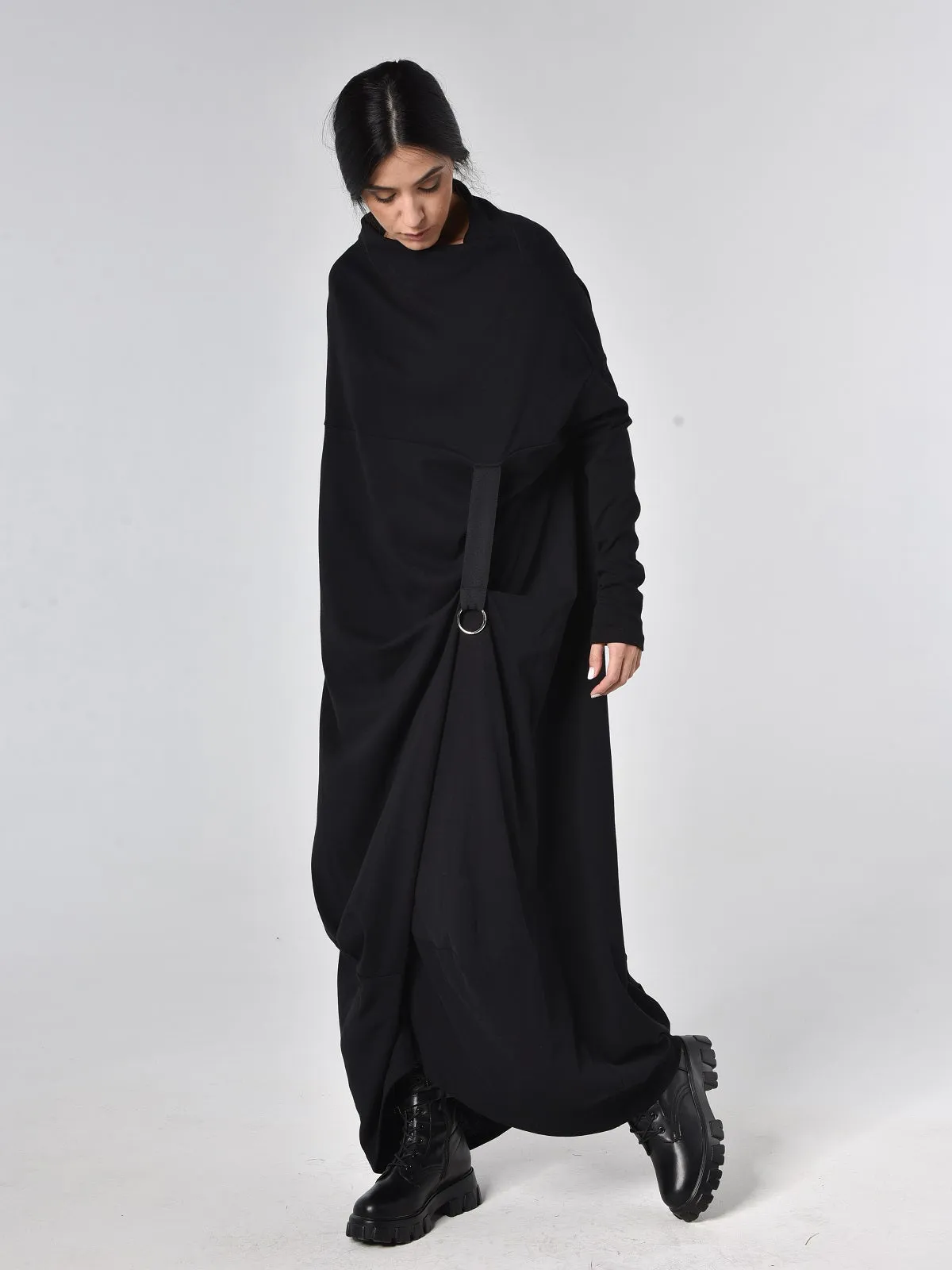 Long Sleeve Maxi Dress With Avant Garde Accent