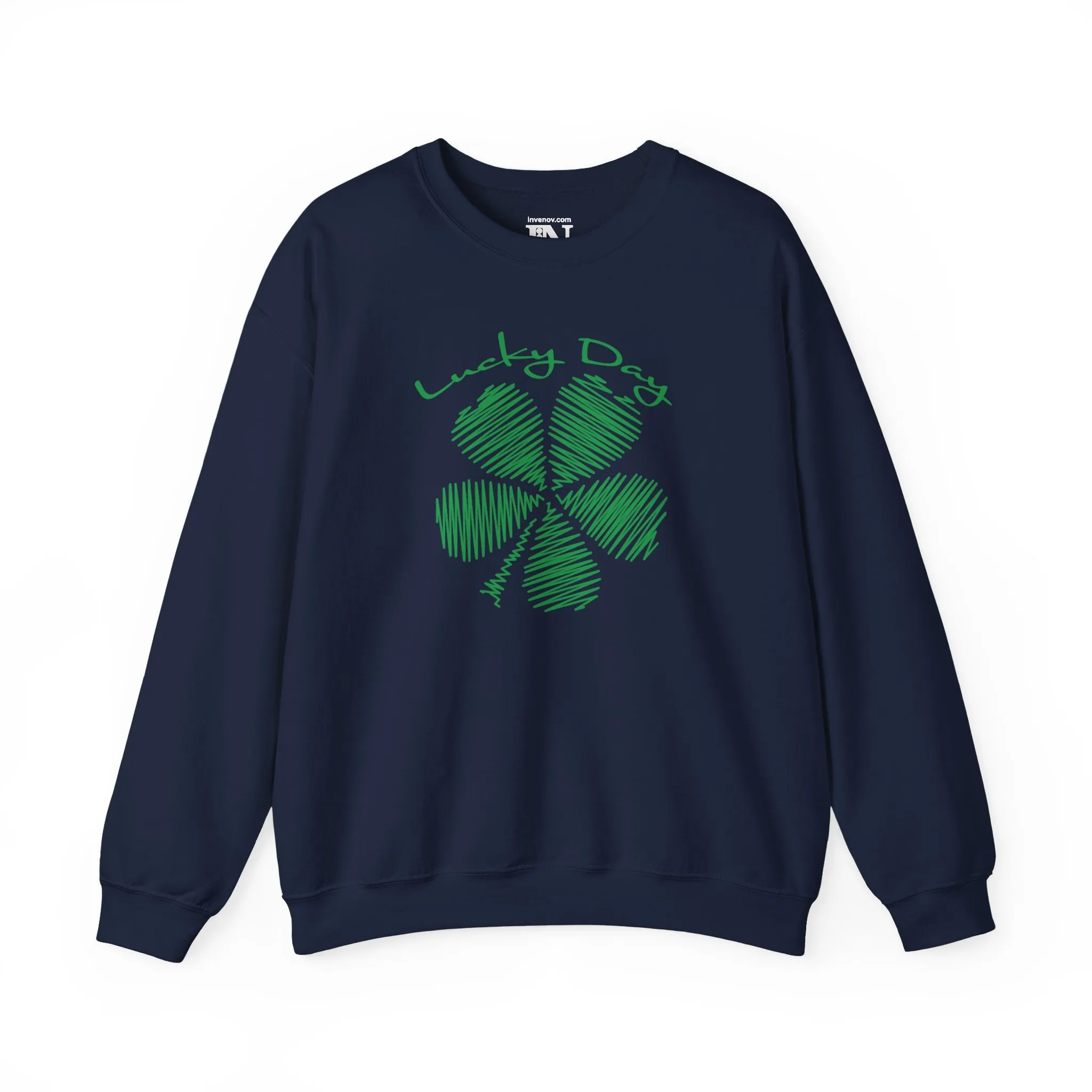 Lucky Day Sweatshirt, St Patrick's Day Green Clover Sweater, Lucky Day Script, Cozy Crewneck Jumper, Soft Blend Material, Comfortable Fun