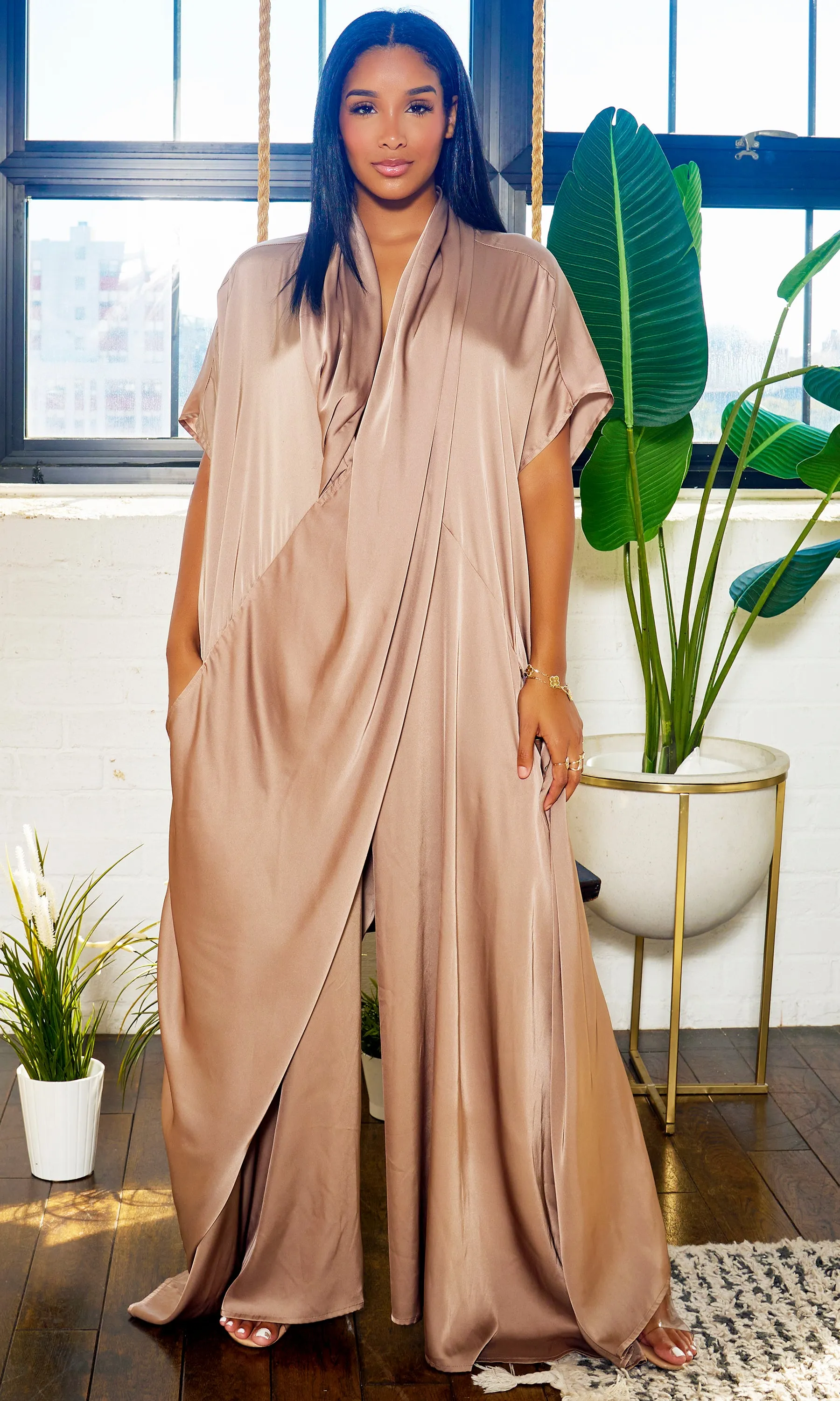 Luxe Drape Loose Fit Jumpsuit - Bronze