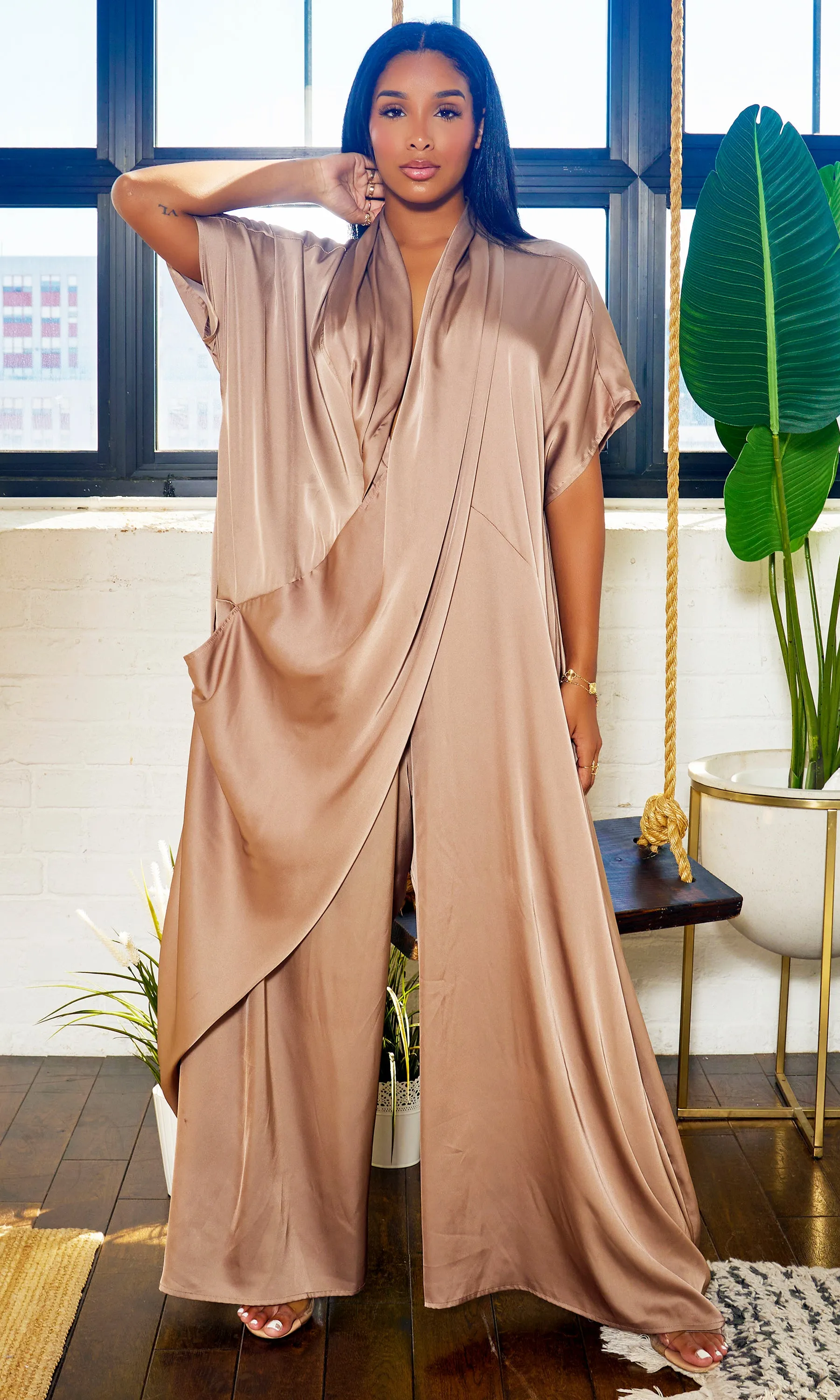 Luxe Drape Loose Fit Jumpsuit - Bronze