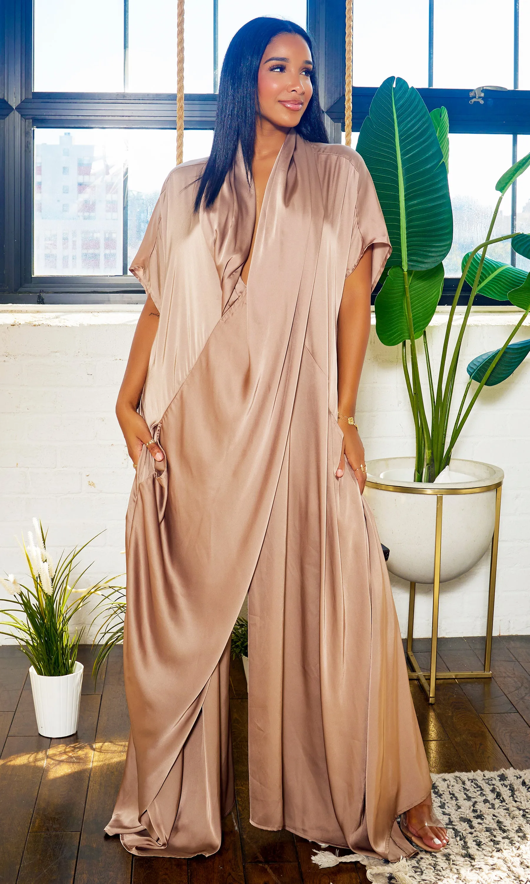 Luxe Drape Loose Fit Jumpsuit - Bronze