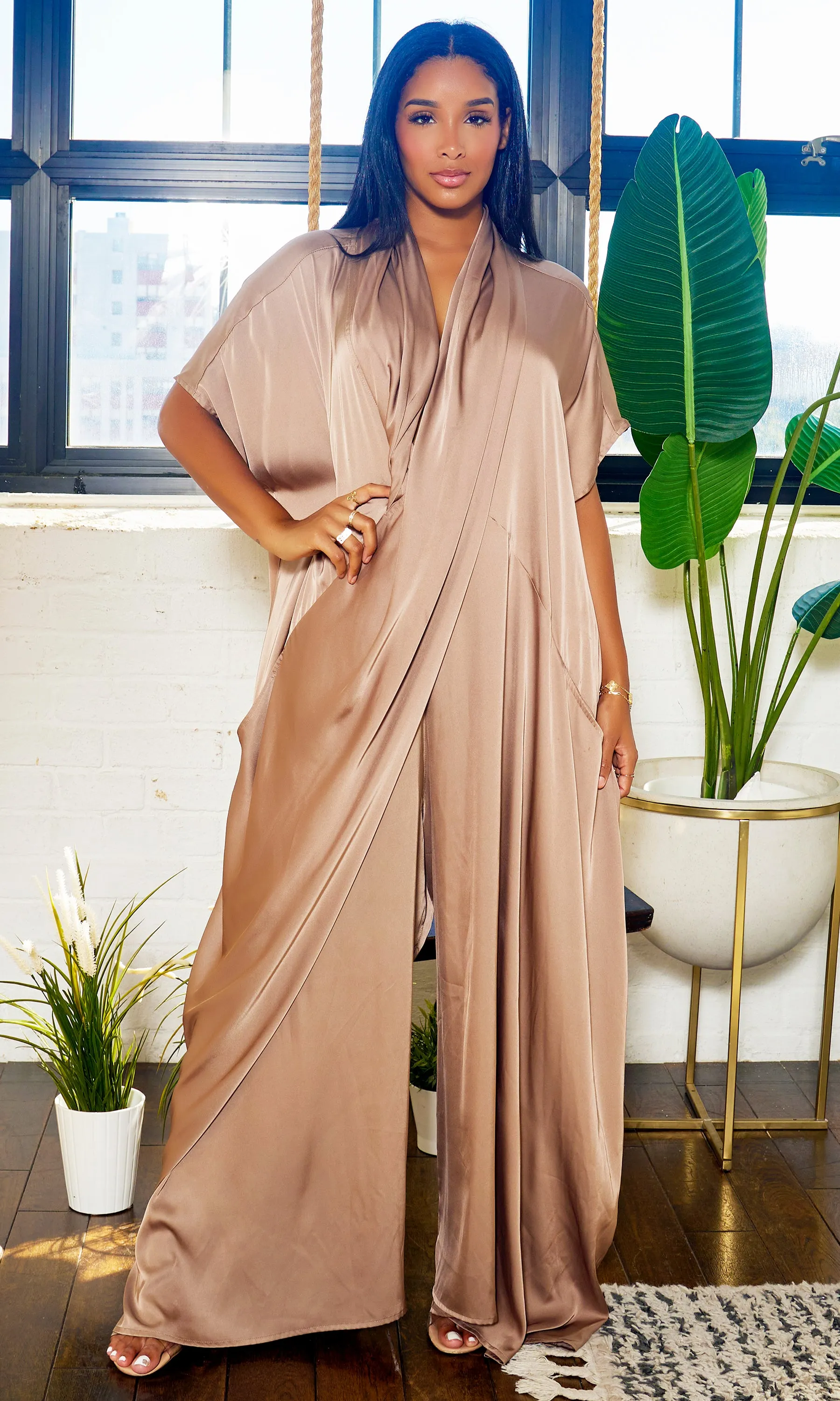 Luxe Drape Loose Fit Jumpsuit - Bronze