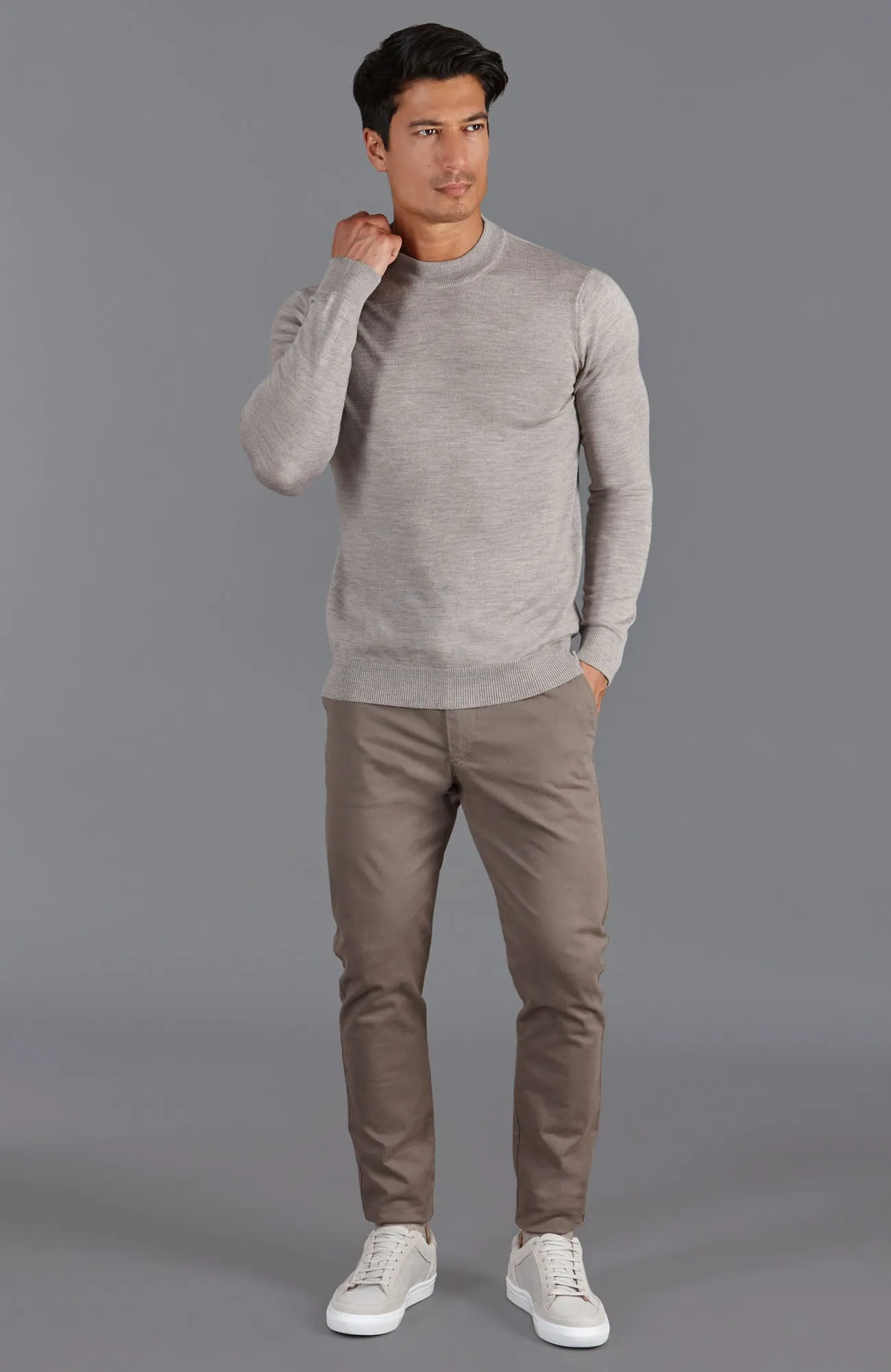 Mens Extra Fine Merino Narrow Mock Turtleneck Jumper