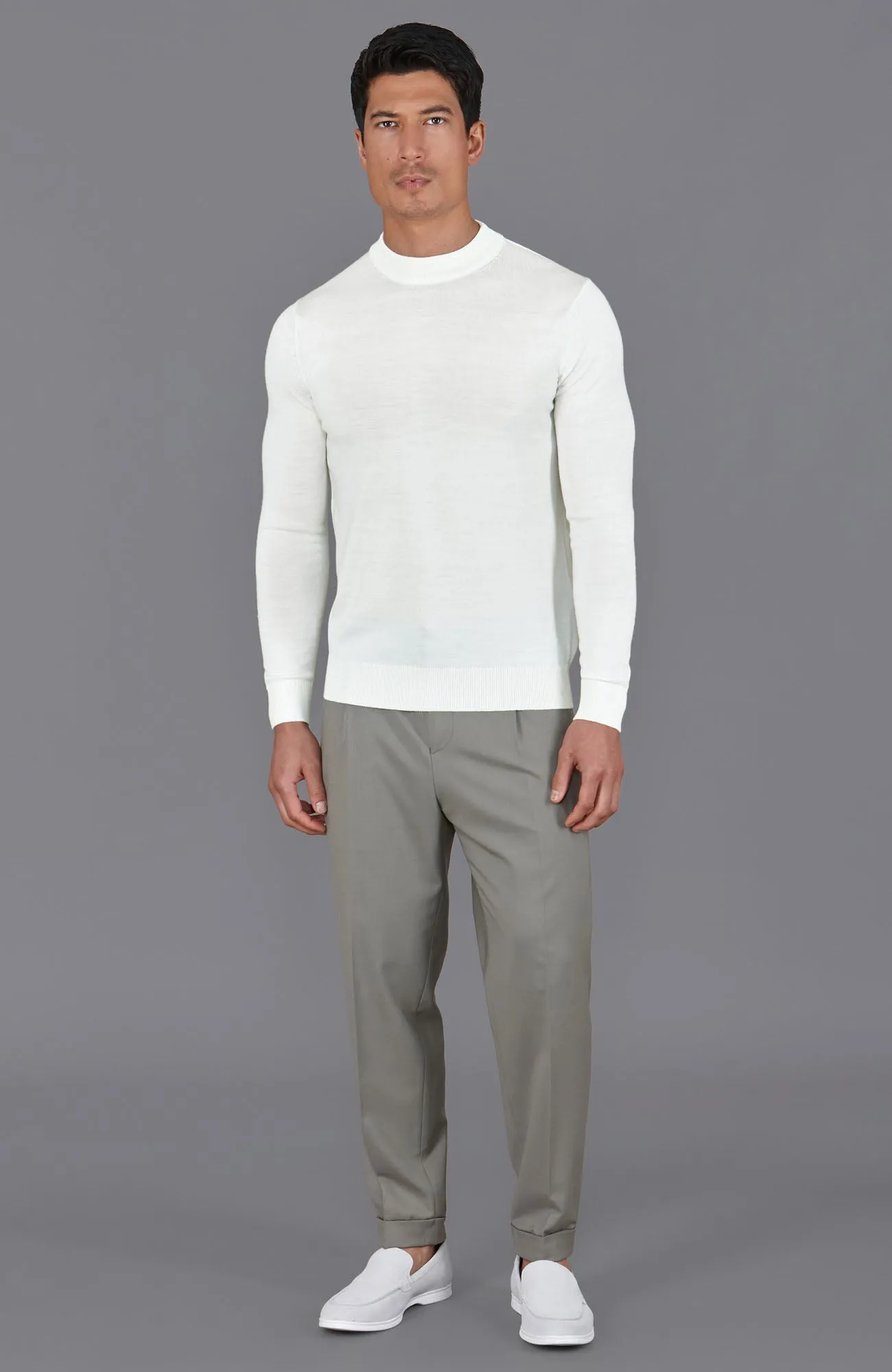 Mens Extra Fine Merino Narrow Mock Turtleneck Jumper