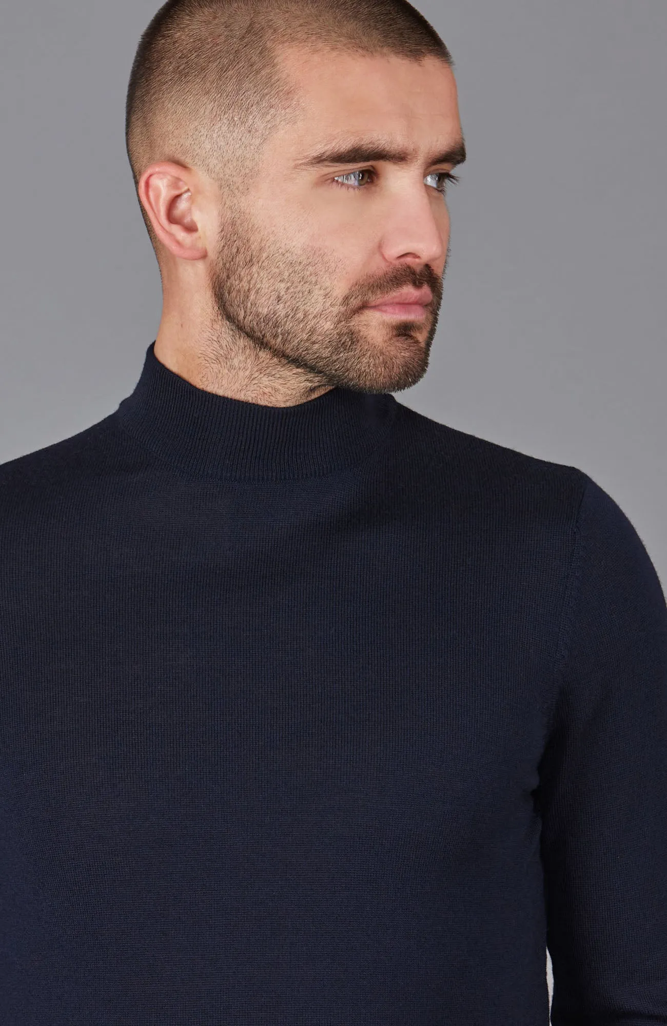 Mens Extra Fine Merino Wool Mock Turtleneck Jumper