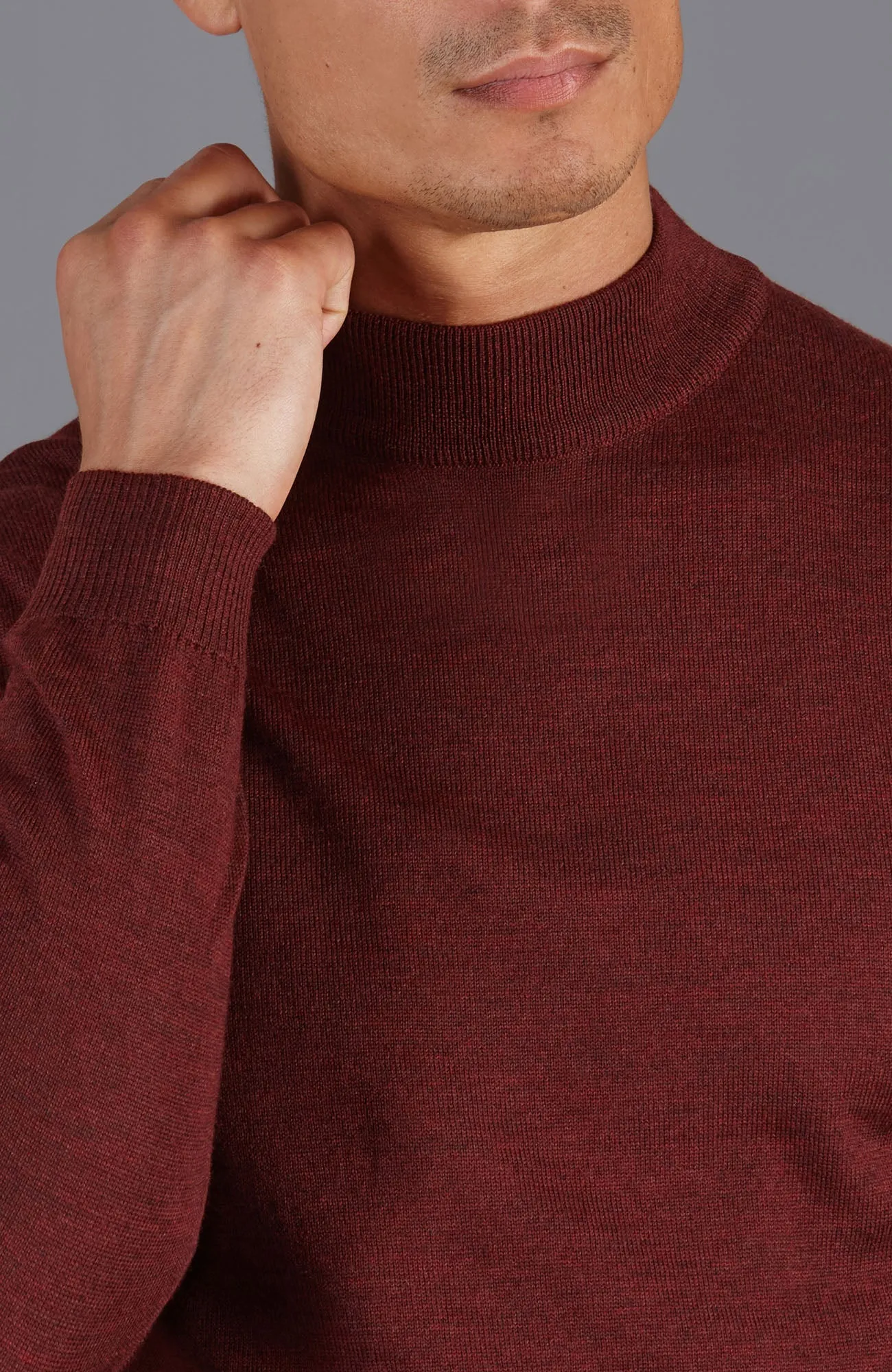 Mens Extra Fine Merino Wool Mock Turtleneck Jumper