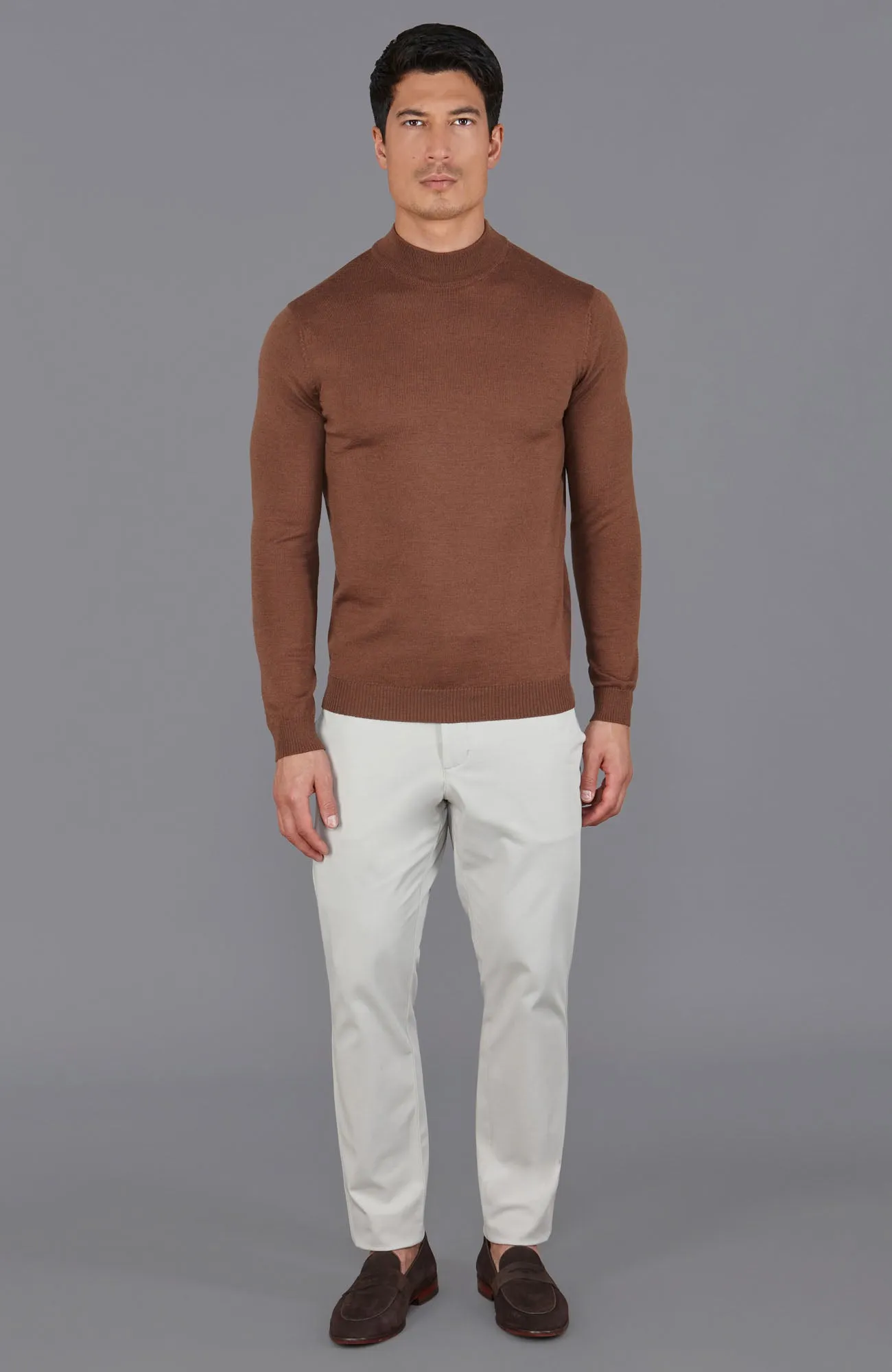 Mens Extra Fine Merino Wool Mock Turtleneck Jumper