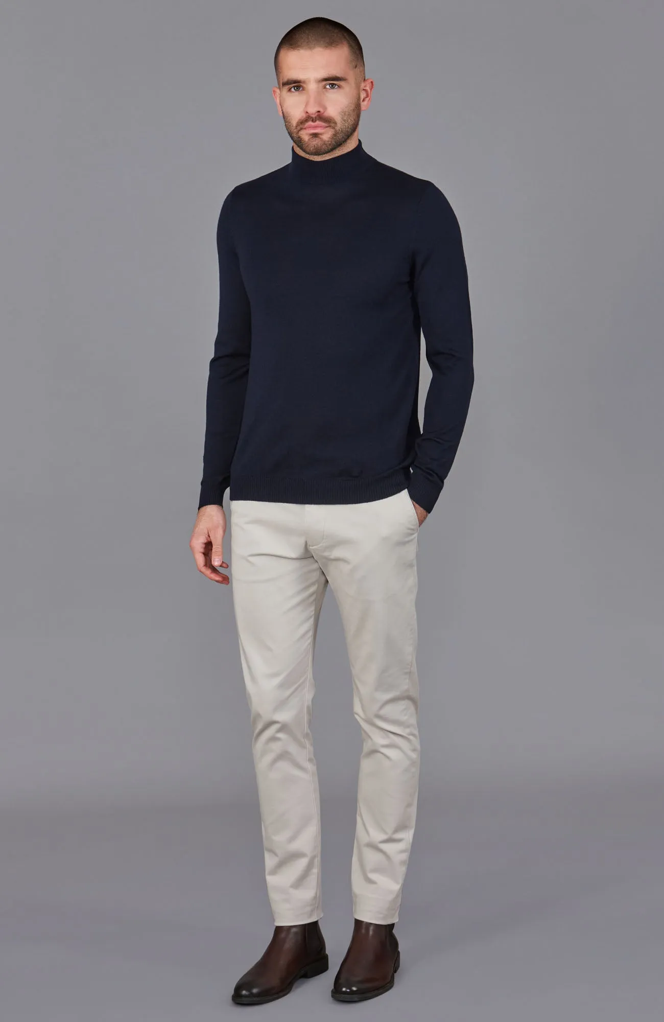 Mens Extra Fine Merino Wool Mock Turtleneck Jumper