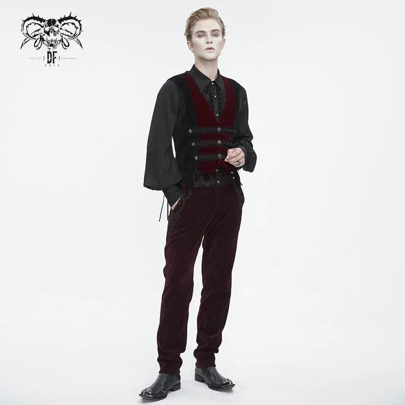 Men's Gothic High-waisted Lace Splice Pants Red