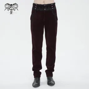 Men's Gothic High-waisted Lace Splice Pants Red