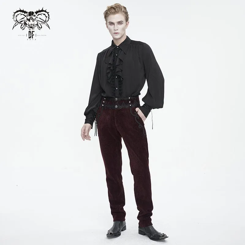 Men's Gothic High-waisted Lace Splice Pants Red