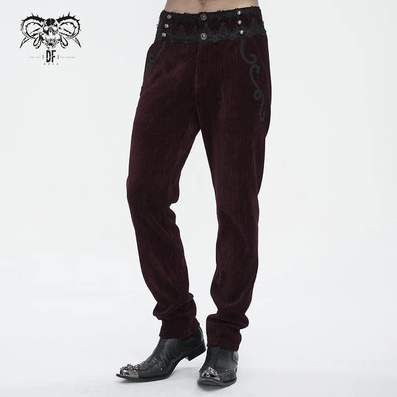 Men's Gothic High-waisted Lace Splice Pants Red