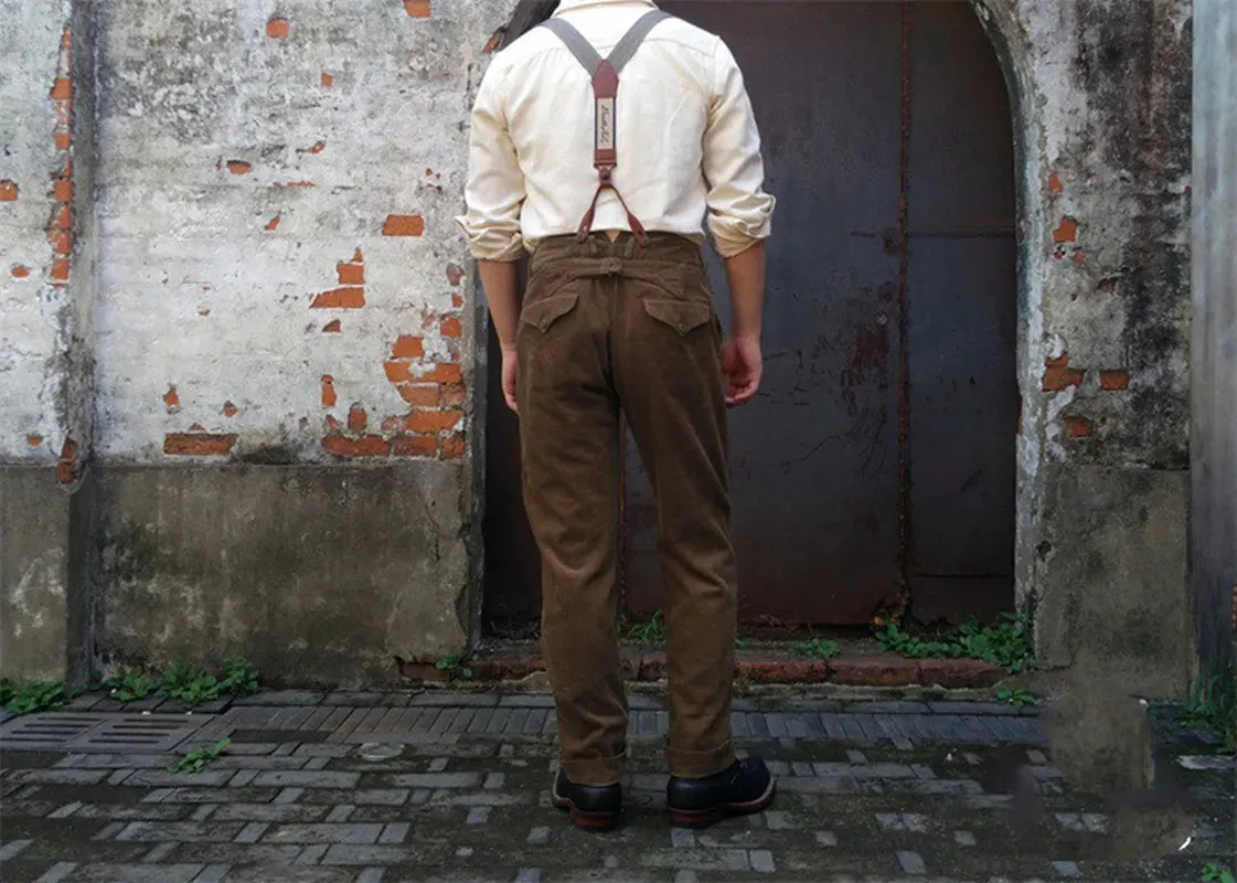 Men's High Waist Straight Corduroy Pants Classic Cargo Trousers