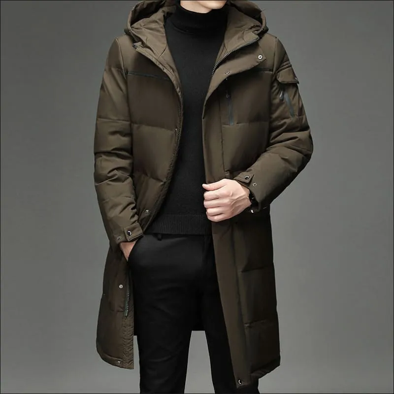 Mens Knee Length Coat with Thermal Insulation for Cold Days