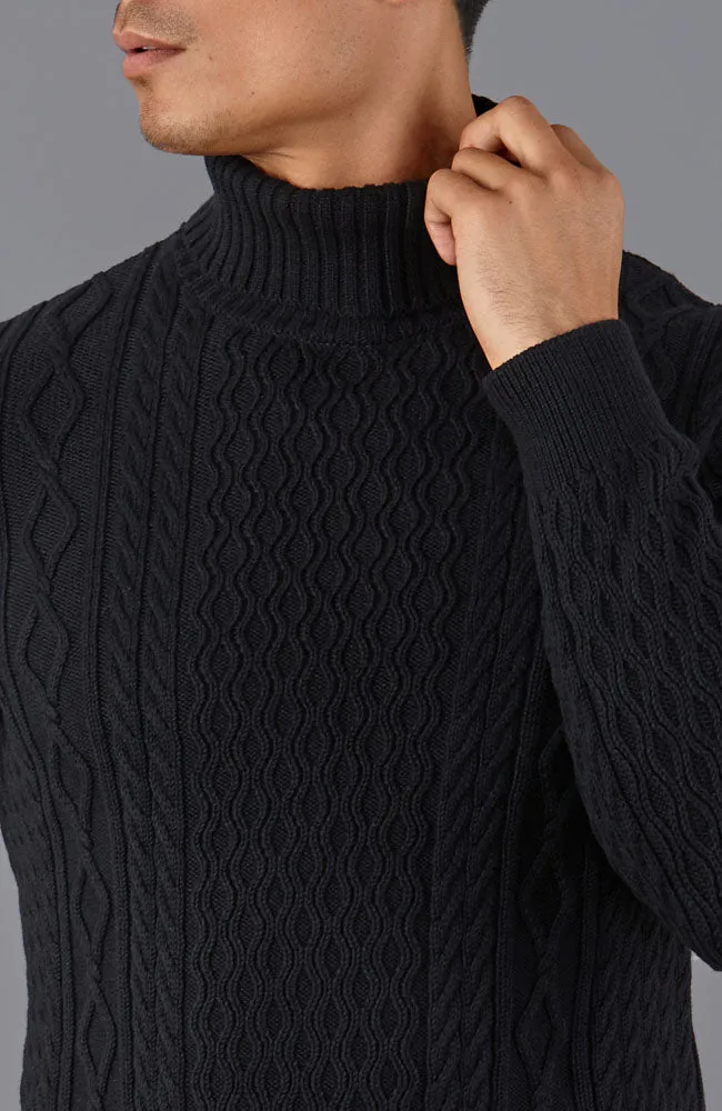 Mens Midweight Cotton Roll Neck Cable Jumper