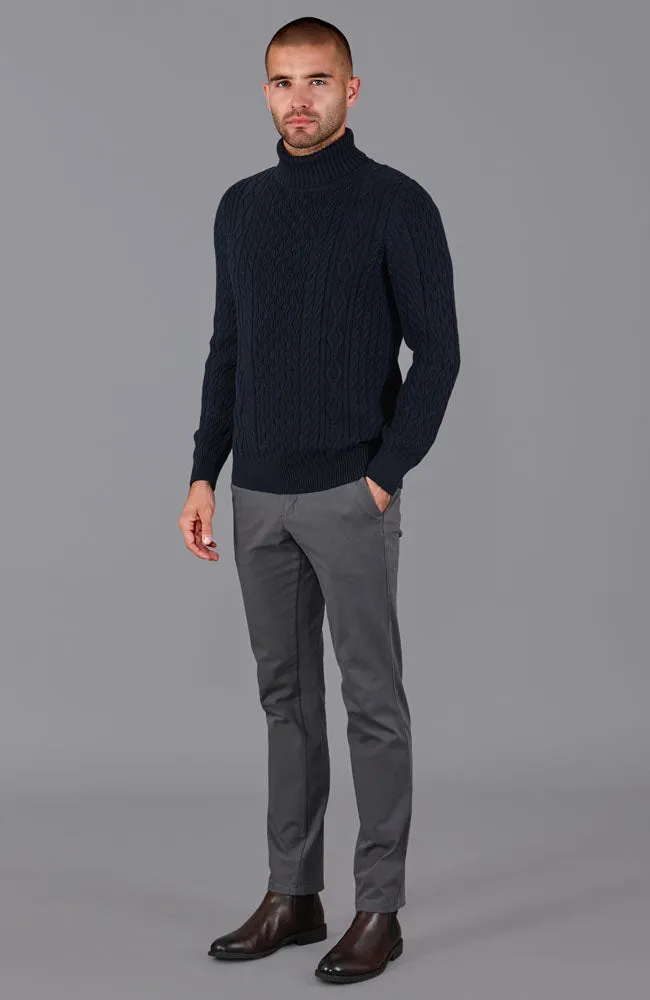 Mens Midweight Cotton Roll Neck Cable Jumper