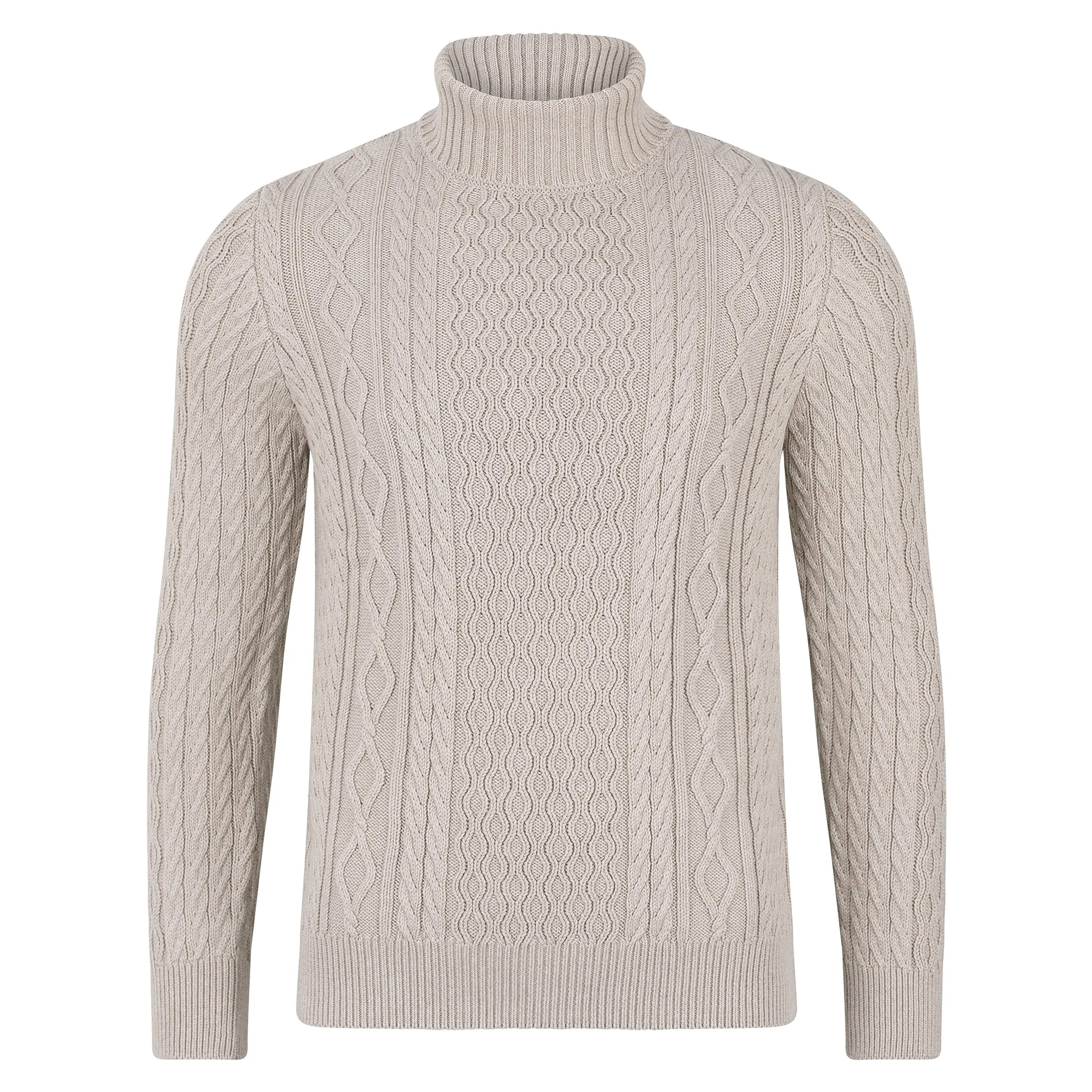 Mens Midweight Cotton Roll Neck Cable Jumper