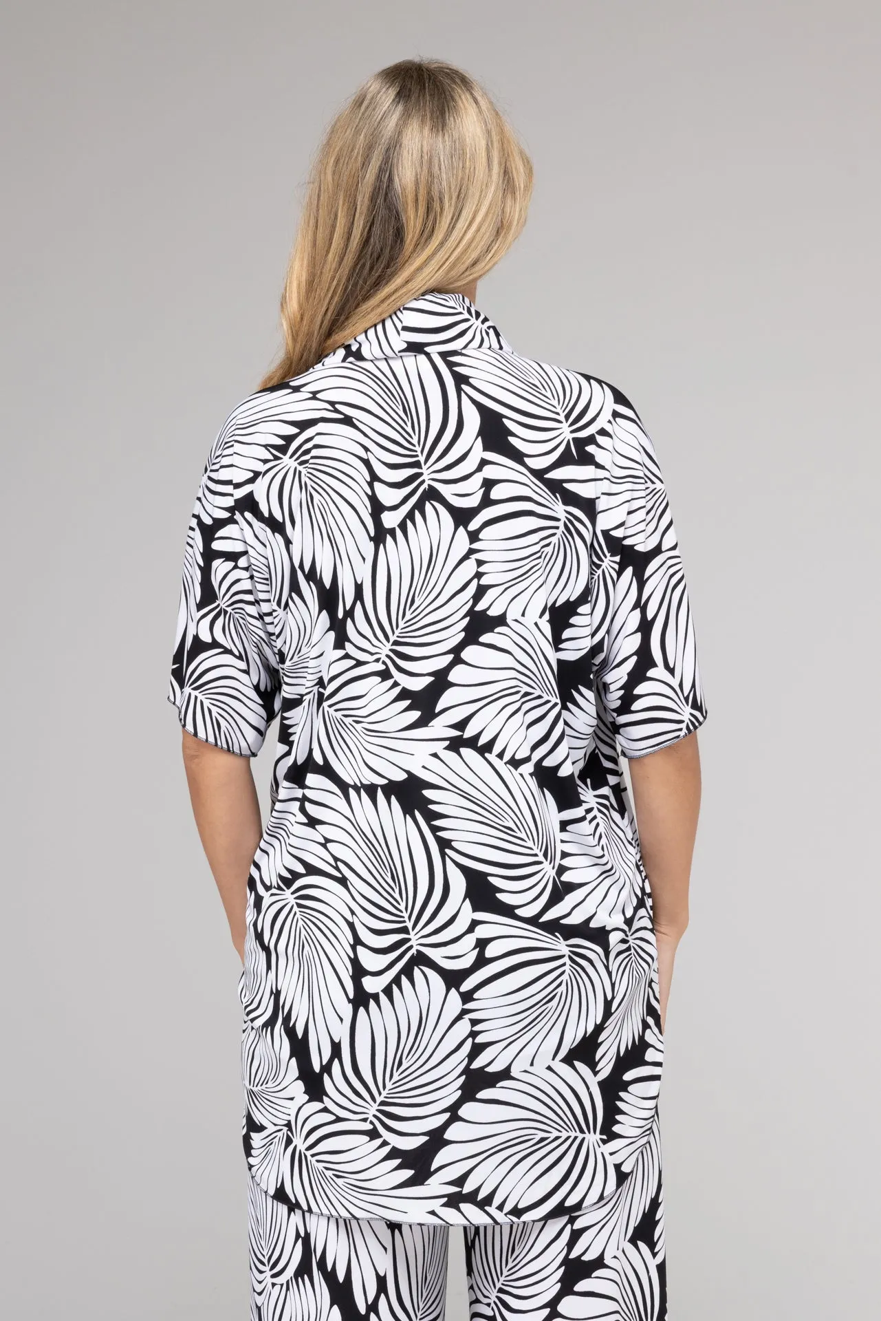 Monstera Print Jersey Short Sleeve Kimono