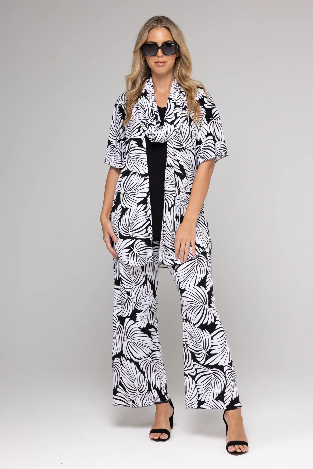 Monstera Print Jersey Short Sleeve Kimono