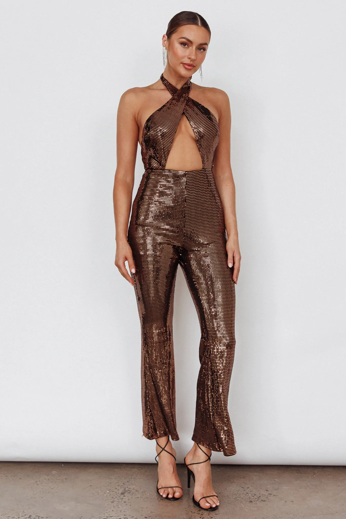 Moon In Leo Halterneck Jumpsuit Bronze