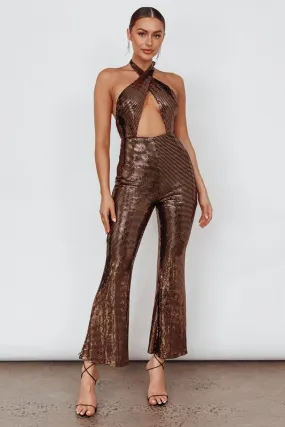 Moon In Leo Halterneck Jumpsuit Bronze