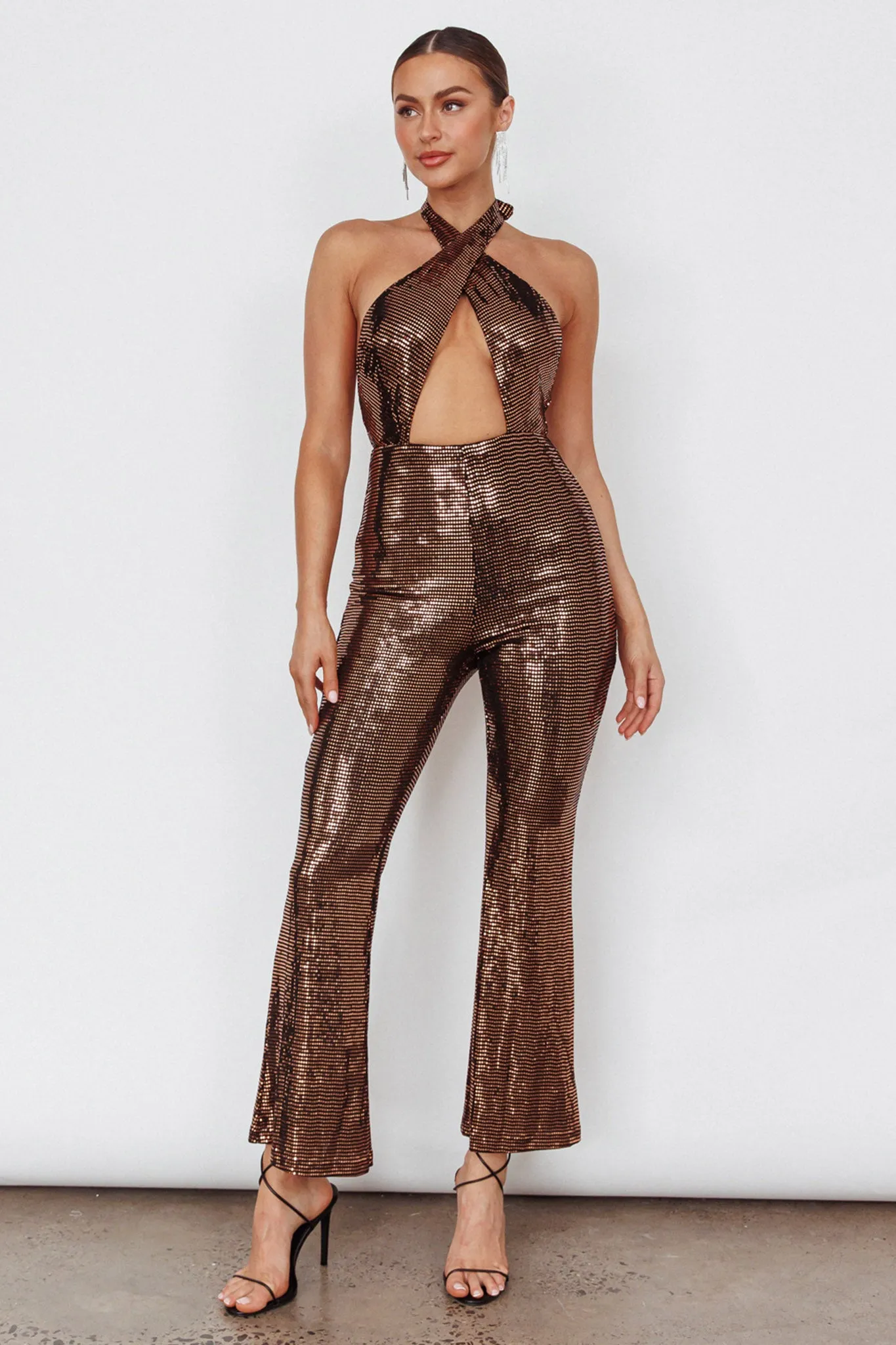 Moon In Leo Halterneck Jumpsuit Bronze