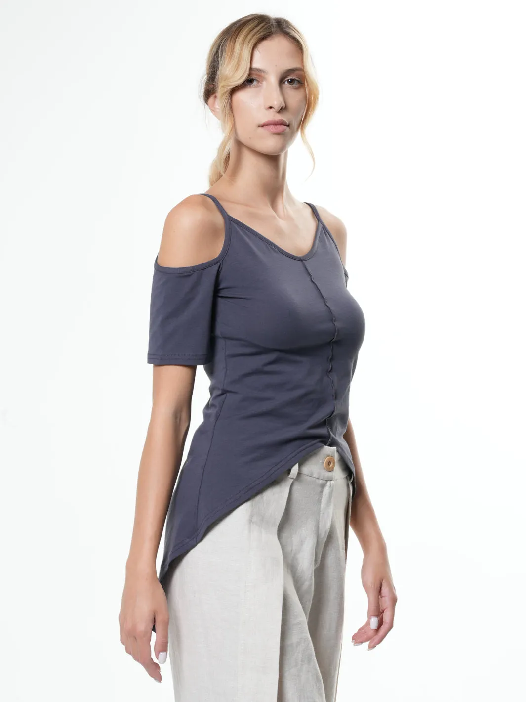 Naked Shoulder Short Sleeve Tunic