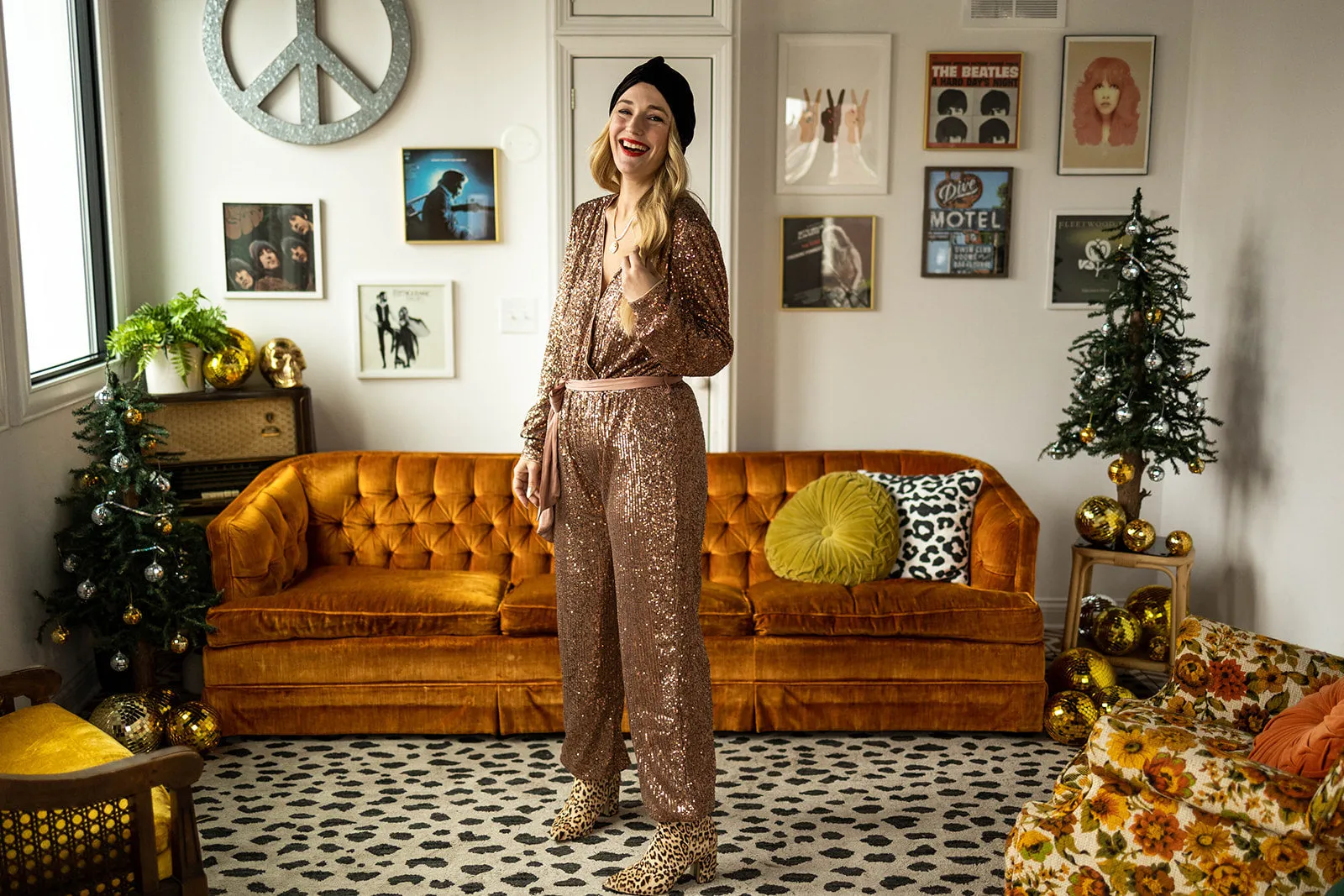 naomi sequin jumpsuit in bronze