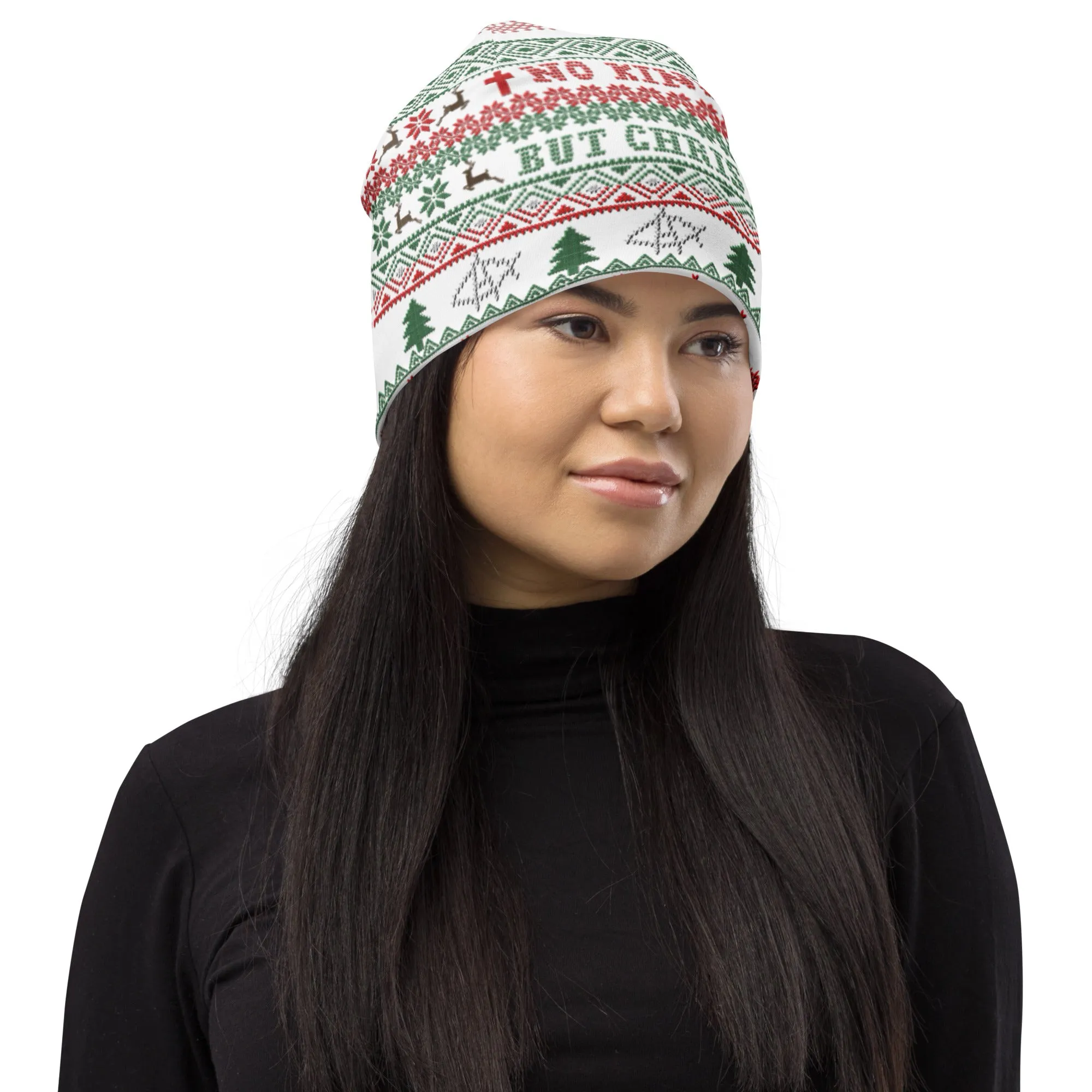 No King but Christ Ugly Christmas All-Over Print Beanie