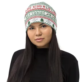 No King but Christ Ugly Christmas All-Over Print Beanie