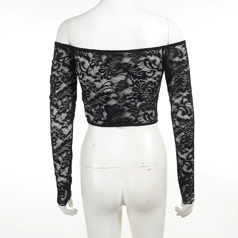 Noir Lace Sleeved Corset Top