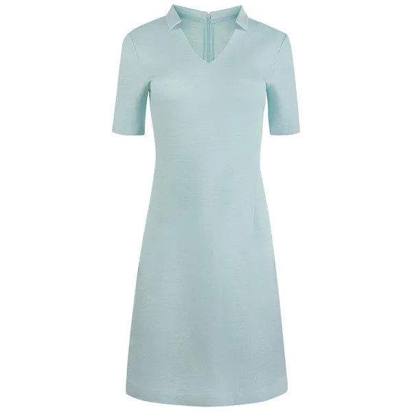 Notch Collar V-Neck Knit Dress in Turquoise