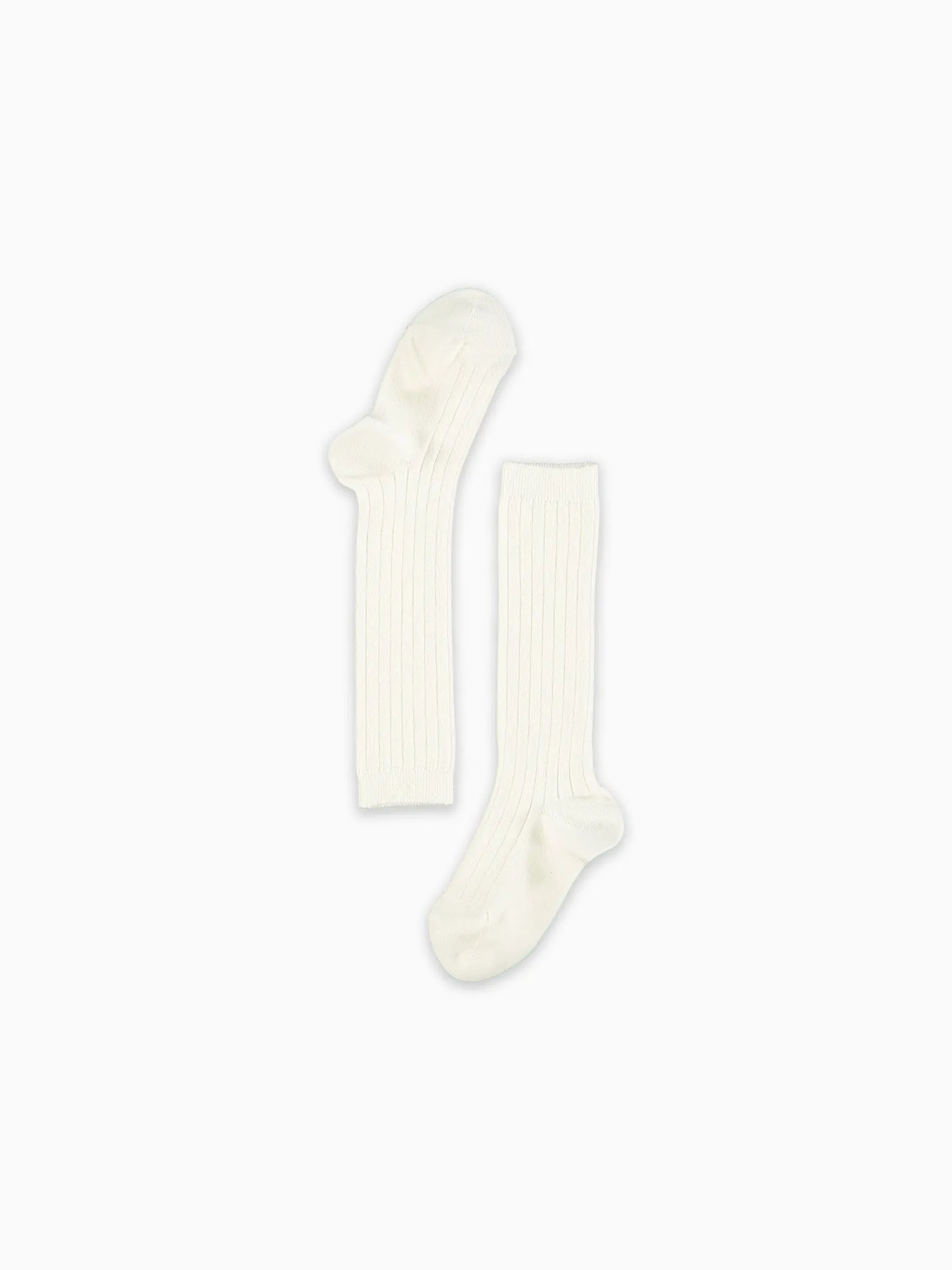 Off White Ribbed Knee High Kids Socks