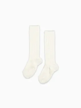 Off White Ribbed Knee High Kids Socks