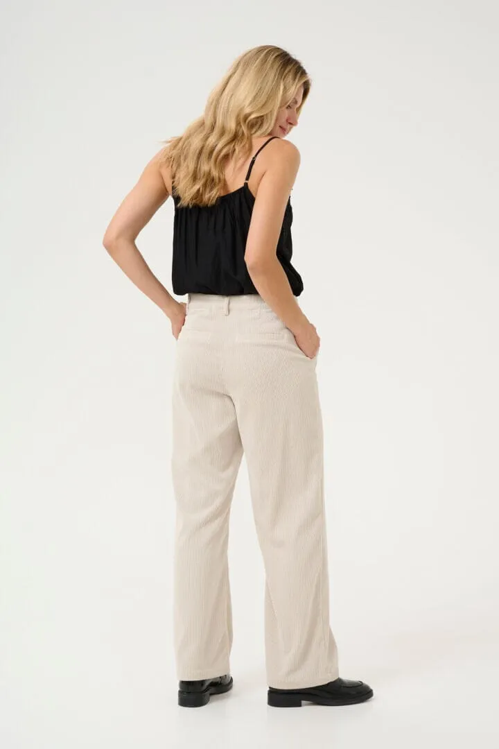 OFF WHITE STRAIGHT LEG HIGH WAIST CORDUROY PANTS