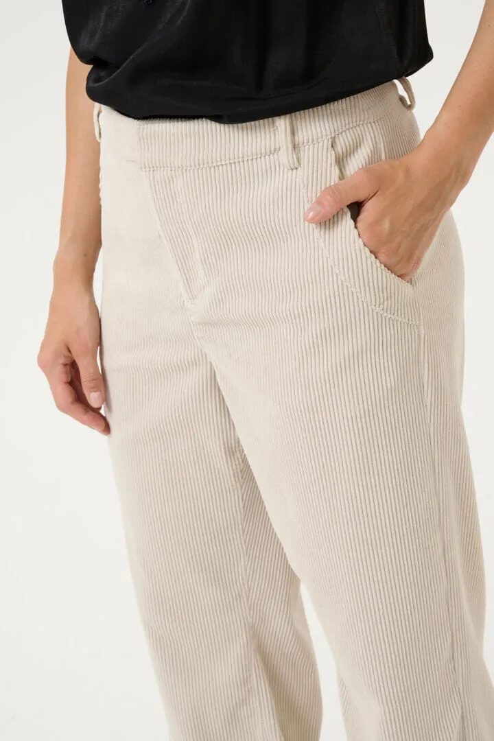 OFF WHITE STRAIGHT LEG HIGH WAIST CORDUROY PANTS