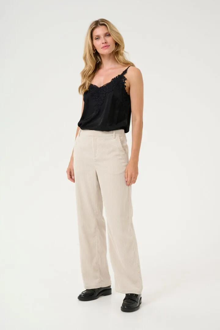 OFF WHITE STRAIGHT LEG HIGH WAIST CORDUROY PANTS