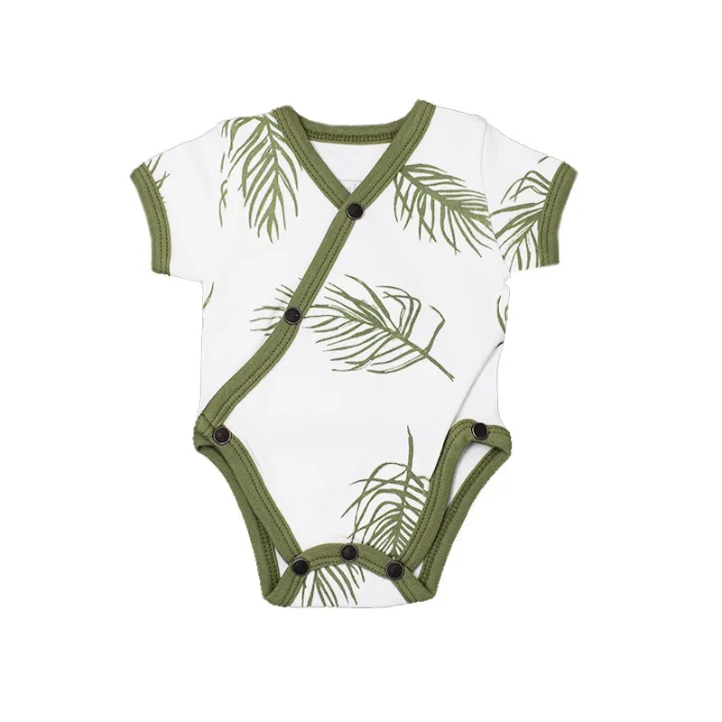 Organic Short-Sleeve Kimono Bodysuit in Sage Palm