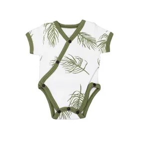 Organic Short-Sleeve Kimono Bodysuit in Sage Palm