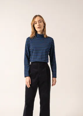 OURAL - Turtleneck Striped Shirt for Women | Stretch Fabric | Women Fit (NAVY / ROYAL BLUE)