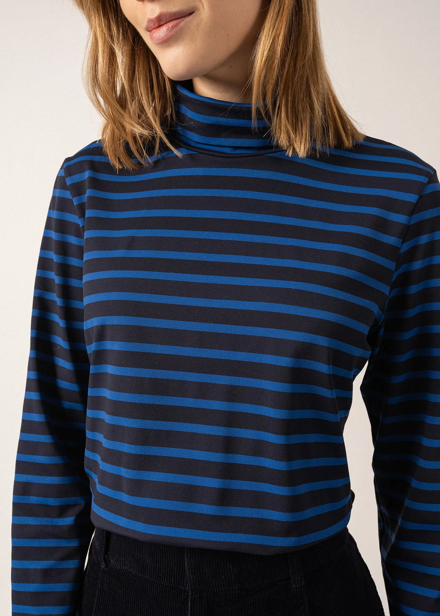 OURAL - Turtleneck Striped Shirt for Women | Stretch Fabric | Women Fit (NAVY / ROYAL BLUE)