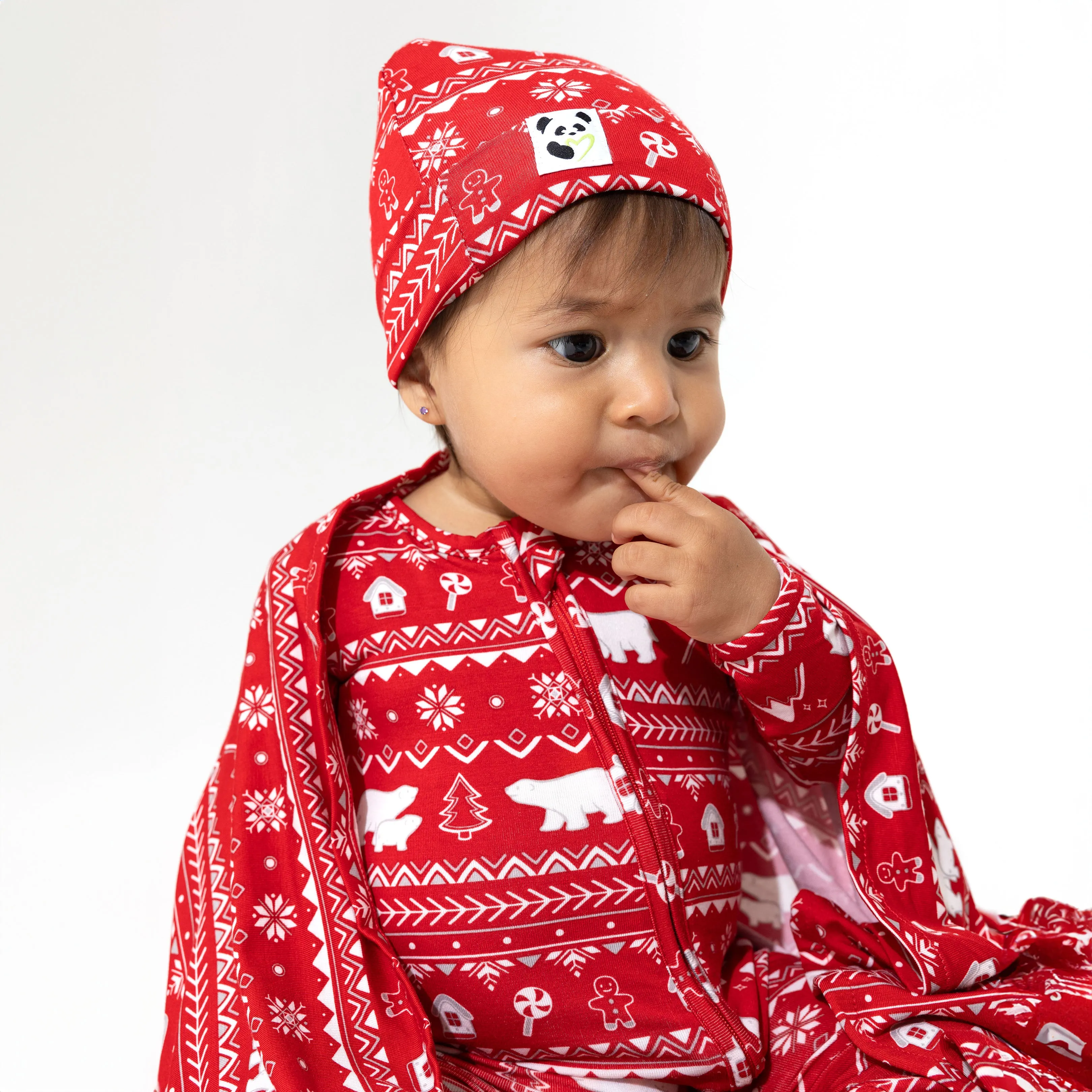 Polar Isle Red Bamboo Swaddle & Beanie Set